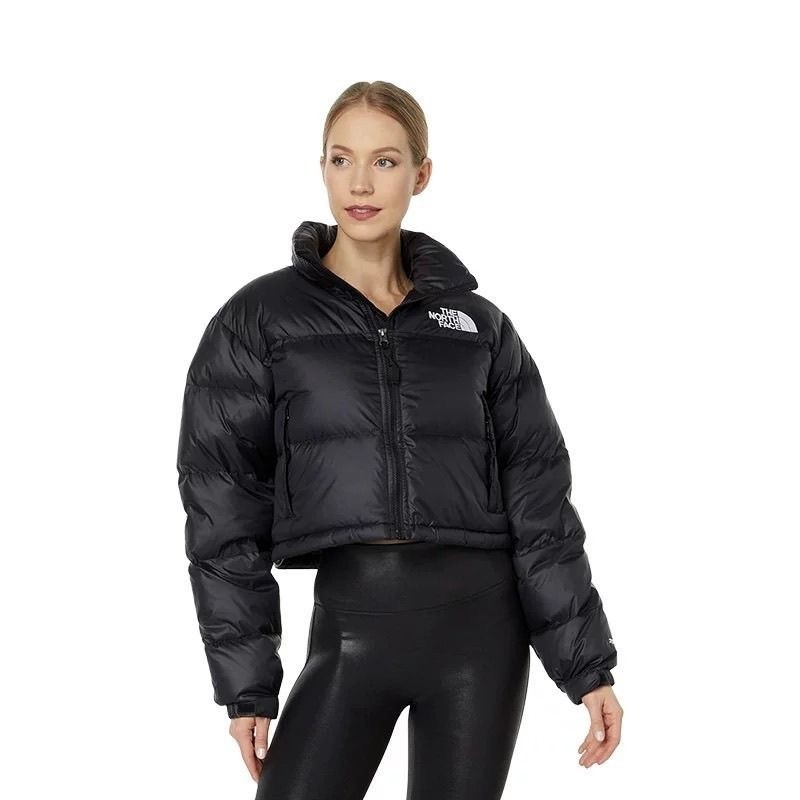 2024 ใหม่สีดํา 1984 เย็บปักถักร้อยสั้นลงเสื้อแจ็คเก็ตผ้าฝ้ายแฟชั่นฤดูหนาว อบอุ่น