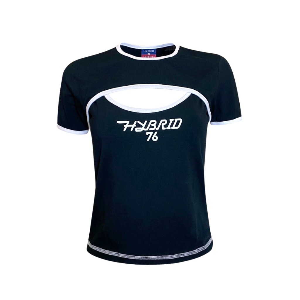 ♞,♘Hybrid Crop Top ไฮเสื้อยืดผู้หญิงทรงครอป สีดำ (Black) WTS-1050-BL เสื้อสตรีท เสื้อคอตตอน ครอปรัด