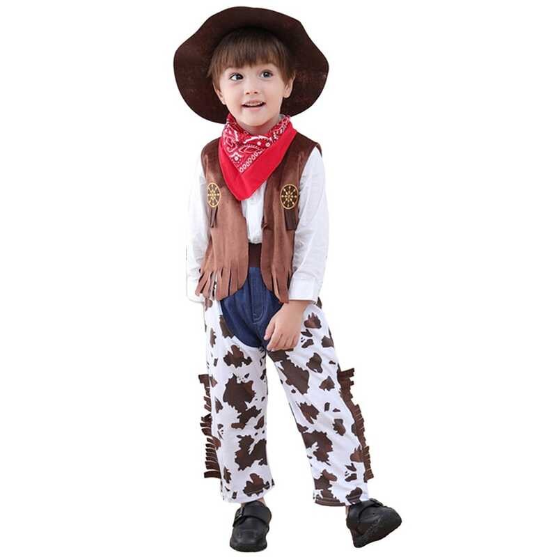 Baby 5Pcs Boys Cowboy Costume Halloween Dress Up Set Theme Party Cosplay Performance Costumes Birt