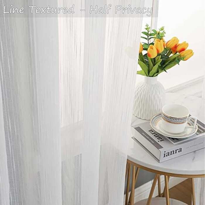 Strip Embroidery Sheer Curtains Living Room Minimalist Transparent White Curtain For Sliding Door