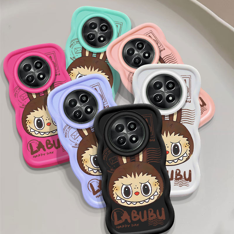 การ์ตูนน่ารักแสตมป์ Labubu เคสโทรศัพท์สําหรับ Realme 2 Pro / Realme 5 5s 5i 6i C3 / Realme 10 / Realme 11X 12X 5G แฟชั่นขอบคลื่นซิลิโคน Soft Shell
