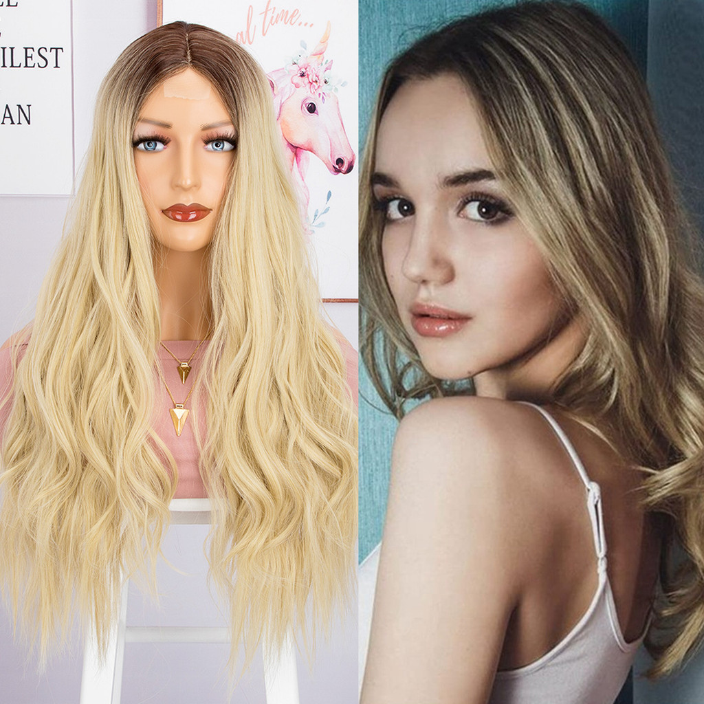 Wig, long curly hair wig, female hair wig, front lace synthetic lace wig, headband