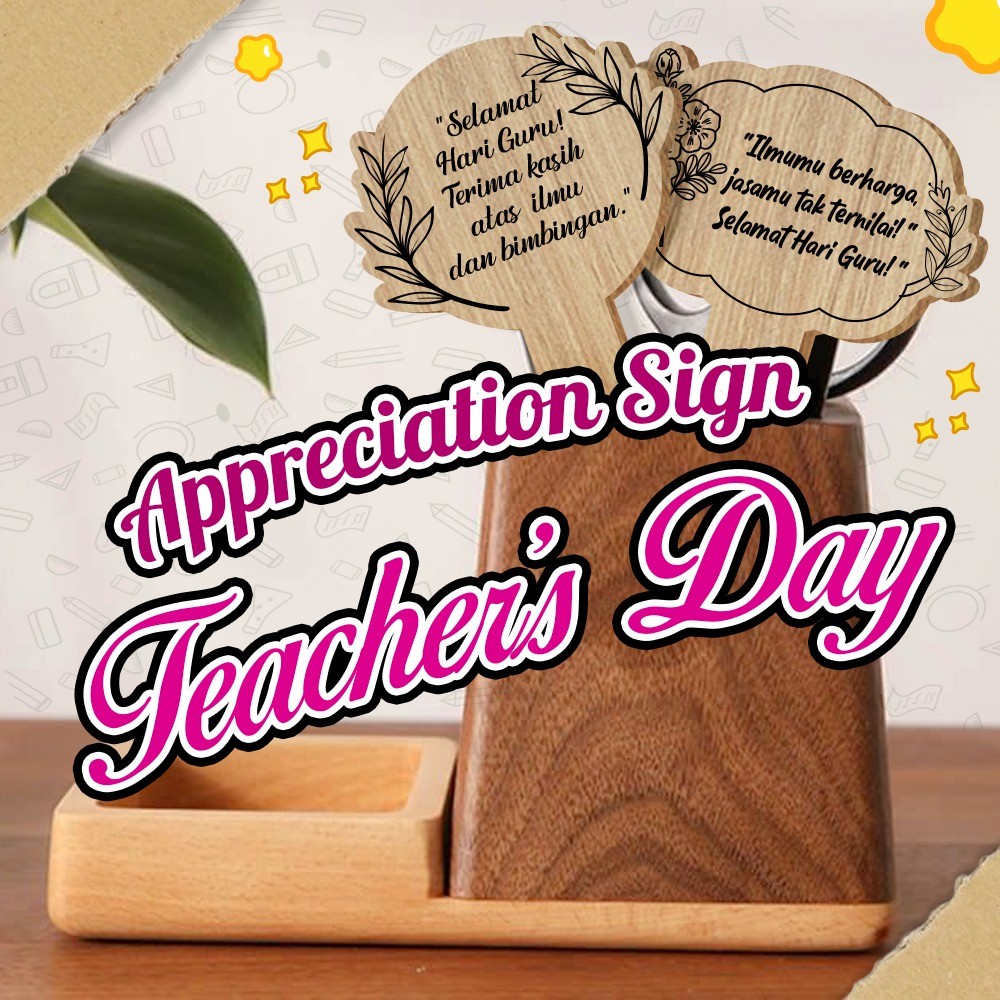 เลเซอร์ไม้แกะสลักป้ายสมัครครูวัน happy tea day hadiah สําหรับ hari guru pengaan cikgu