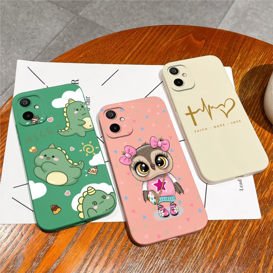 ปลอกสําหรับ Samsung Galaxy M06 F06 5G เคสโทรศัพท์เลนส์ป้องกันซิลิโคนนุ่มน่ารักไดโนเสาร์ปกหลังสําหรับ