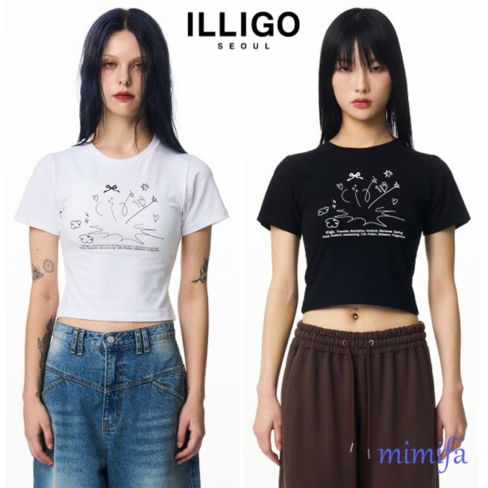 ♞Illigo เสื้อยืดครอป วาดลายด้วยมือ XF
