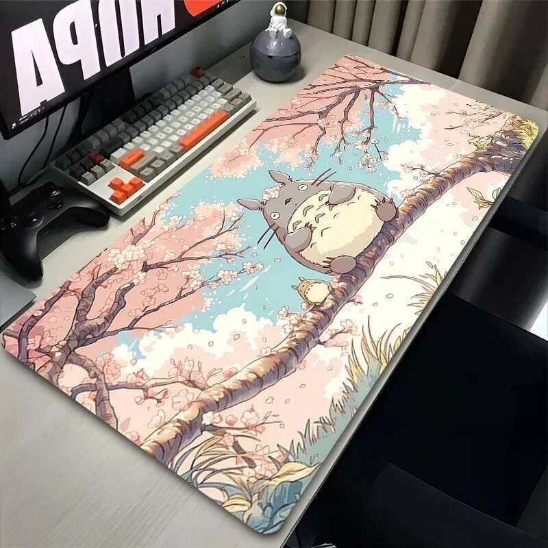 แผ่นรองเมาส์สํานักงานแล็ปท็อปสีชมพูซากุระ Kawaii Mousepad PC ญี่ปุ่นอะนิเมะ T-toros ขยายแผ่นรองโต๊ะอ