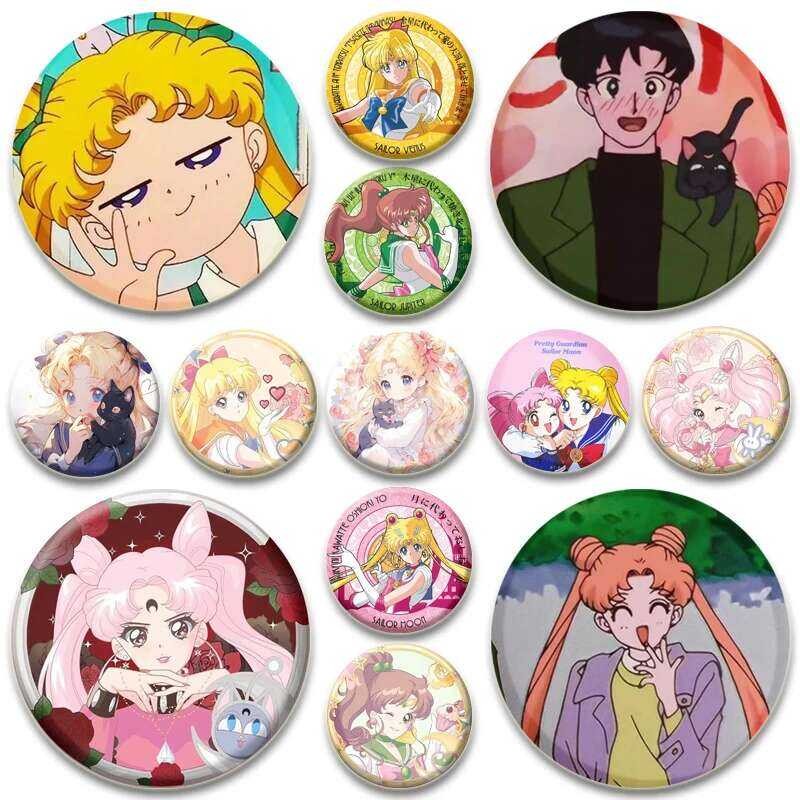 แฮนด์เมดอะนิเมะเข็มกลัด Tsukino Usagi Chibiusa Ami Rei Makoto การ์ตูน Badge Sailor Warrior รอบ Pins 