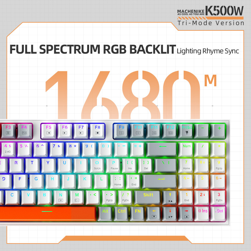 Machenike K500-B94W [แป้มพิมพ์อังกฤษ] Hot Swappable Mechanical Keyboard สามโหมดไร้สายบลูทูธ คีย์บอร