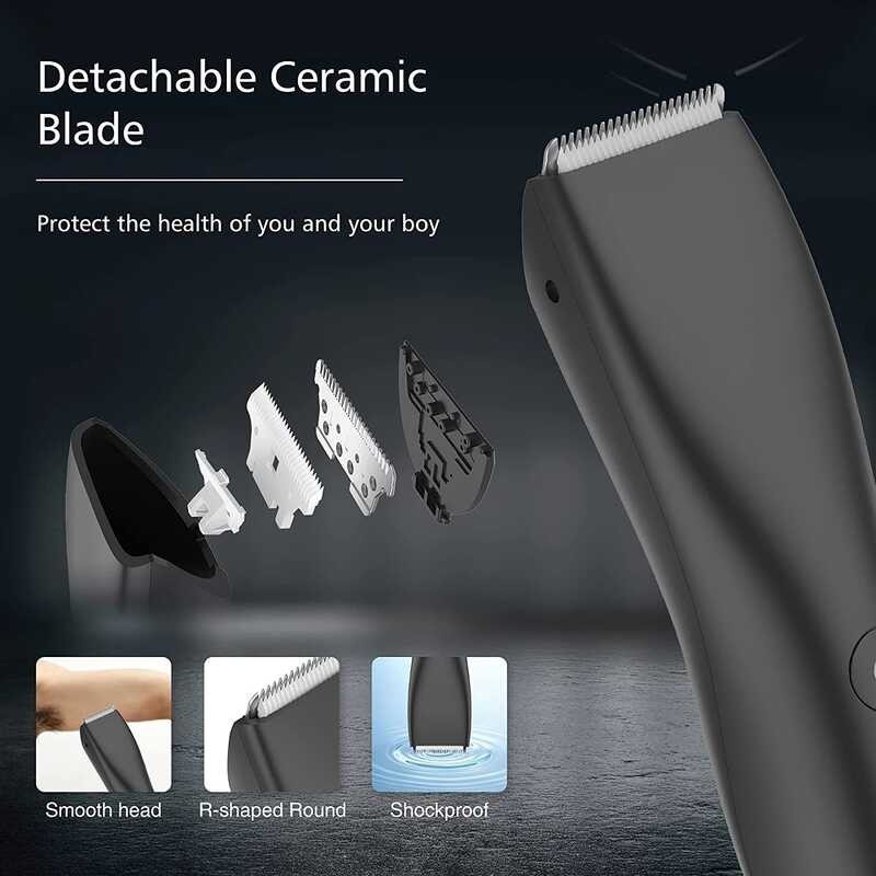 Men Pubic Trimmer Electric Groin & Shaver for Balls Body Hair Clipper with Charging Dock Waterproof