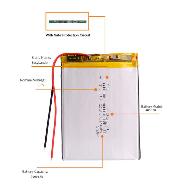 Δ 405070 3.7V 2000Mah 385070 แบตเตอรี่ลิเธียมไอออนโพลิเมอร์แบบ