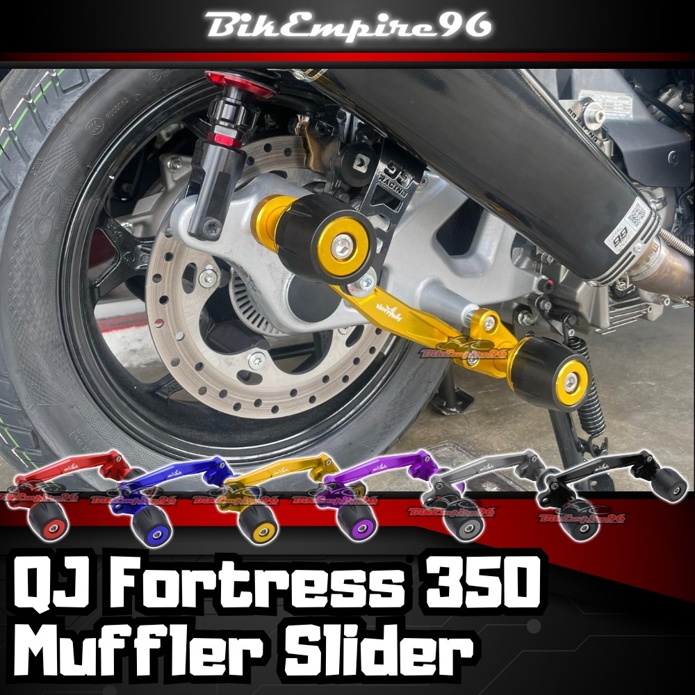 QJ Fortress 350 ตัวเลื่อนไอเสียแบบปรับได้ ตัวเลื่อนอลูมิเนียมพร้อมฝาปิดเพลา ตัวเลื่อนท่อไอเสีย QJ รถ