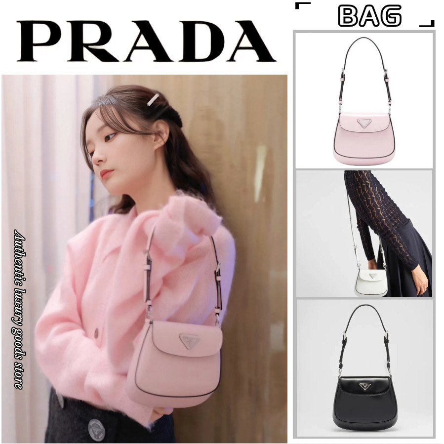 ♞PRADA  ปราด้า  Prada Cleo Shiny Leather Mini Shoulder Bag/กระเป๋าสตรี/กระเป๋าสะพายข้าง/สไตล์ล่าสุด