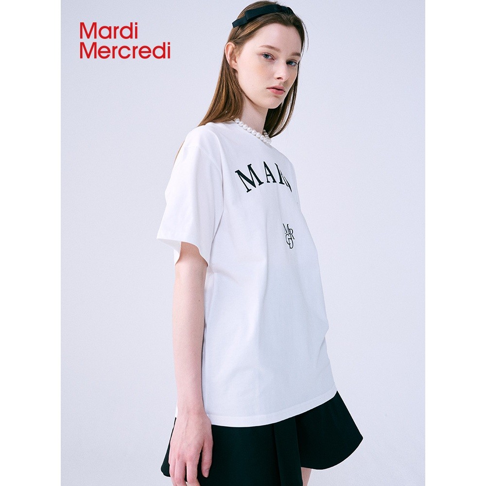 ♞,♘,♙【Official Store】 พร้อมส่งMardi Mercredi อเนกประสงค์กับแขนสั้น เสื้อหลวมพอดี  เสื้อยืด ของแท้ 1