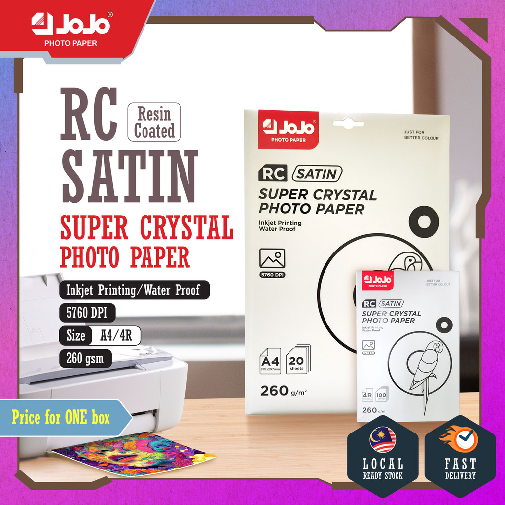 [ RC SATIN WATERPROOF ] A4/4R JOJO RC SATIN SUPER CRYSTAL PHOTO PAPER 260GSM 5760DPI