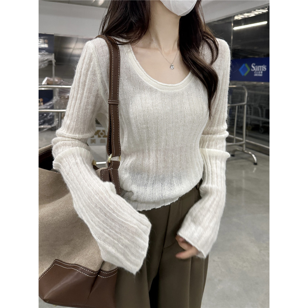 80296 เสื้อสเวตเตอร์แขนยาวคอกลมบางบางบางบางบาง