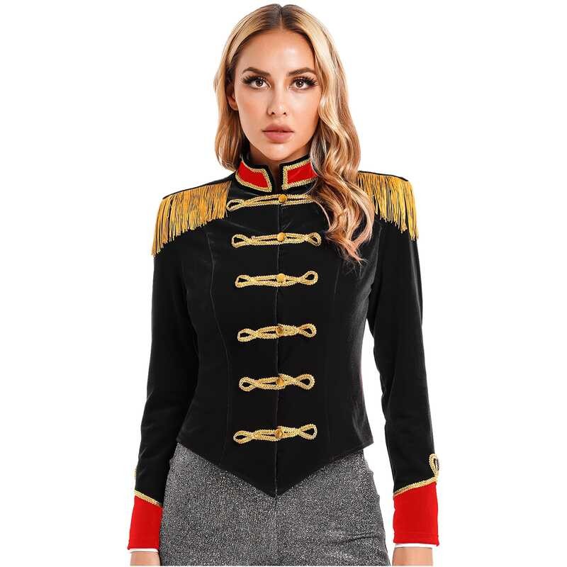Circus Womens Ringmaster Costume Halloween Theme Party Cosplay Outfit Stand Collar Fringed Shoulde