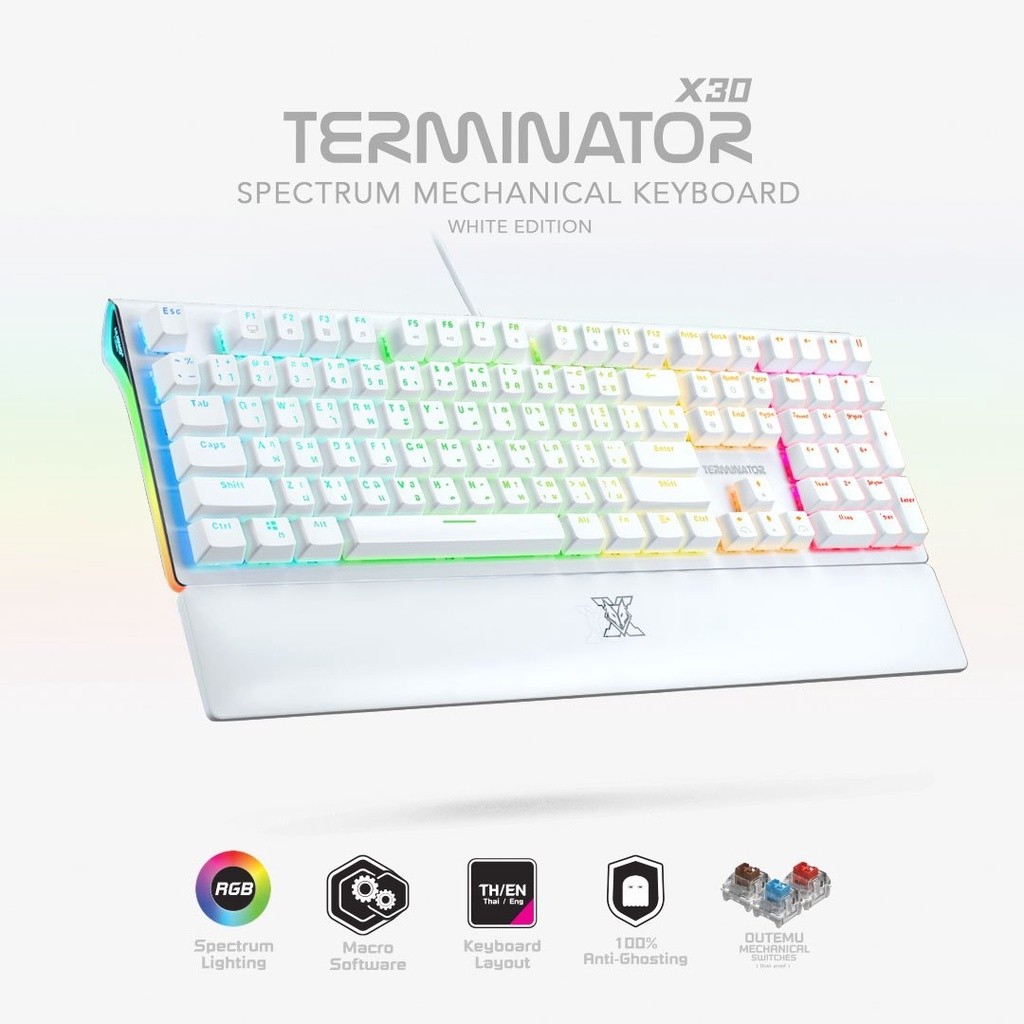 NUBWO X30 TERMINATOR WHITE (OTEMU MECHANICAL RED SWITCH) (RGB LED) (EN/TH)