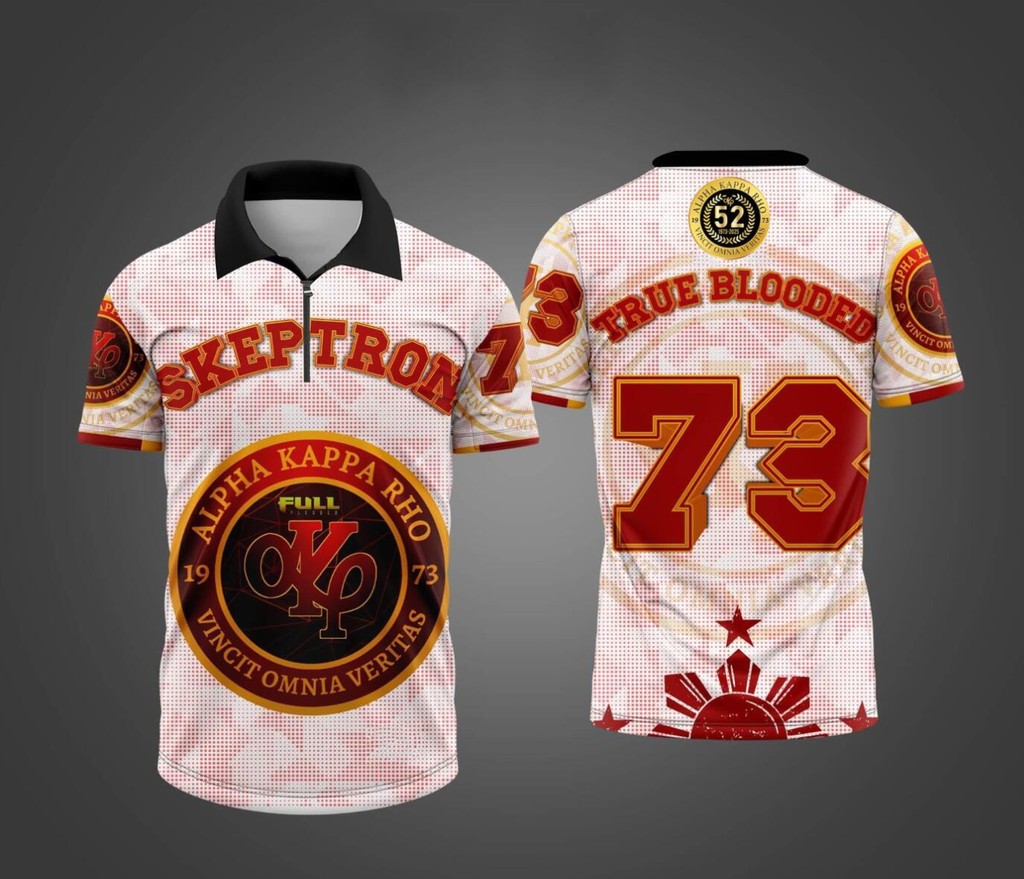 SKEPTRON TRUE BLOODED FULL LOVE ALPHA KAPPA RHO 52nd FOUNDING ANNIVERSARY 3D POLO TSHIRT -ฟรีชื่อที่