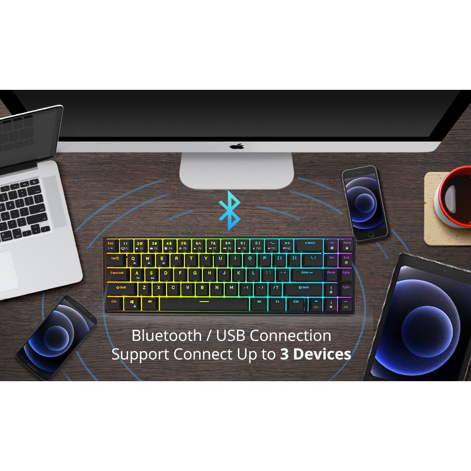 [Ready stock]RK71 Hotswappable RGB bluetooth 3.0 คีย์บอร์ด Gaming แป้นพิมพ์Mechanical  คีย์บอร์ดเกม