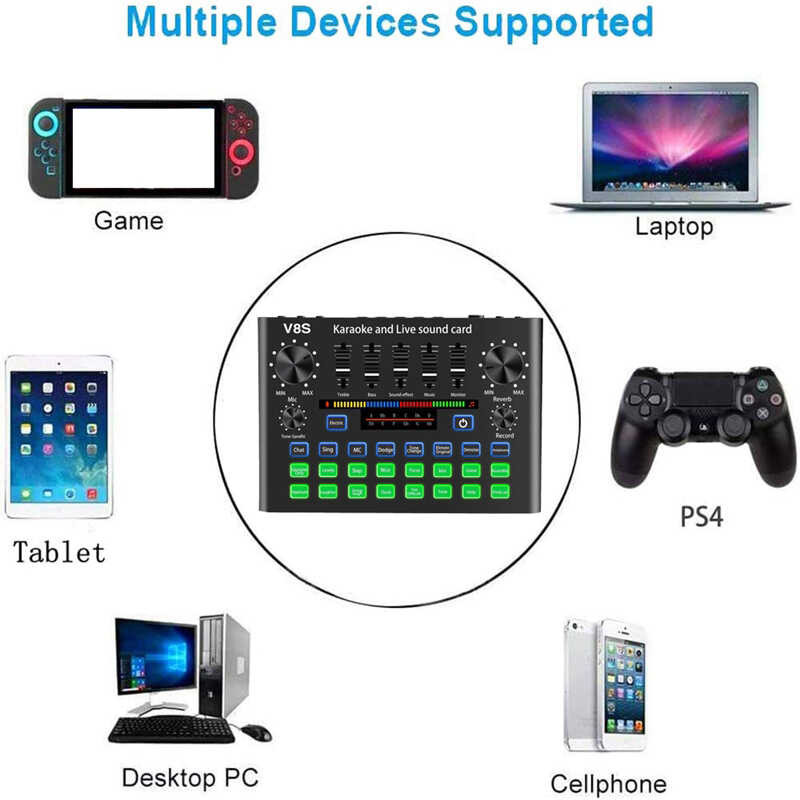 V8s 🍀 Phone Sound Card Set Bluetooth Live Broadcast Equipment Computer Universal Microphone Vo