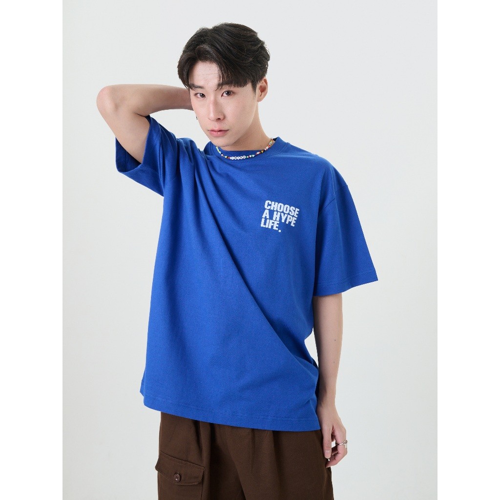 ♞,♘,♙Hype It - Happy Life T-Shirt (blue)เสื้อยืดแขนสั้นทรงOversizedแบรนด์ Hype It  (คอไม่กว้าง ทรงไ