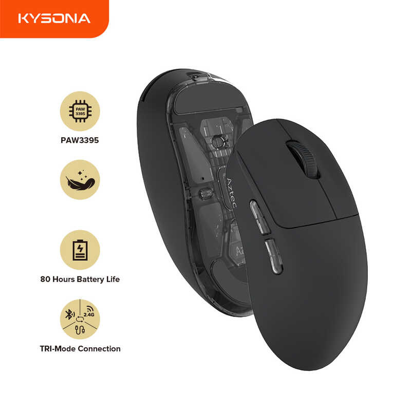 Kysona Aztec 3 PAW3395 เมาส์เกมมิ่งไร้สาย 55g Ultralight 26000DPI 6 ปุ่ม 90