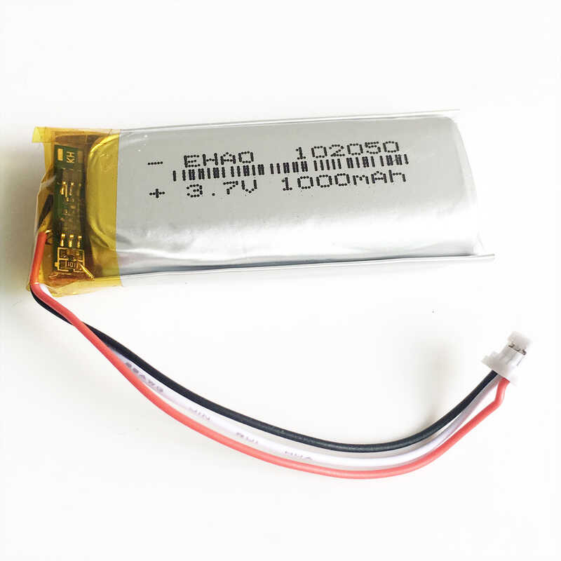 Δ 3.7V 1000Mah Li-Polymer Lipo แบตเตอรี่แบบชาร์จไฟได้ 102050 JST 1.0 มม