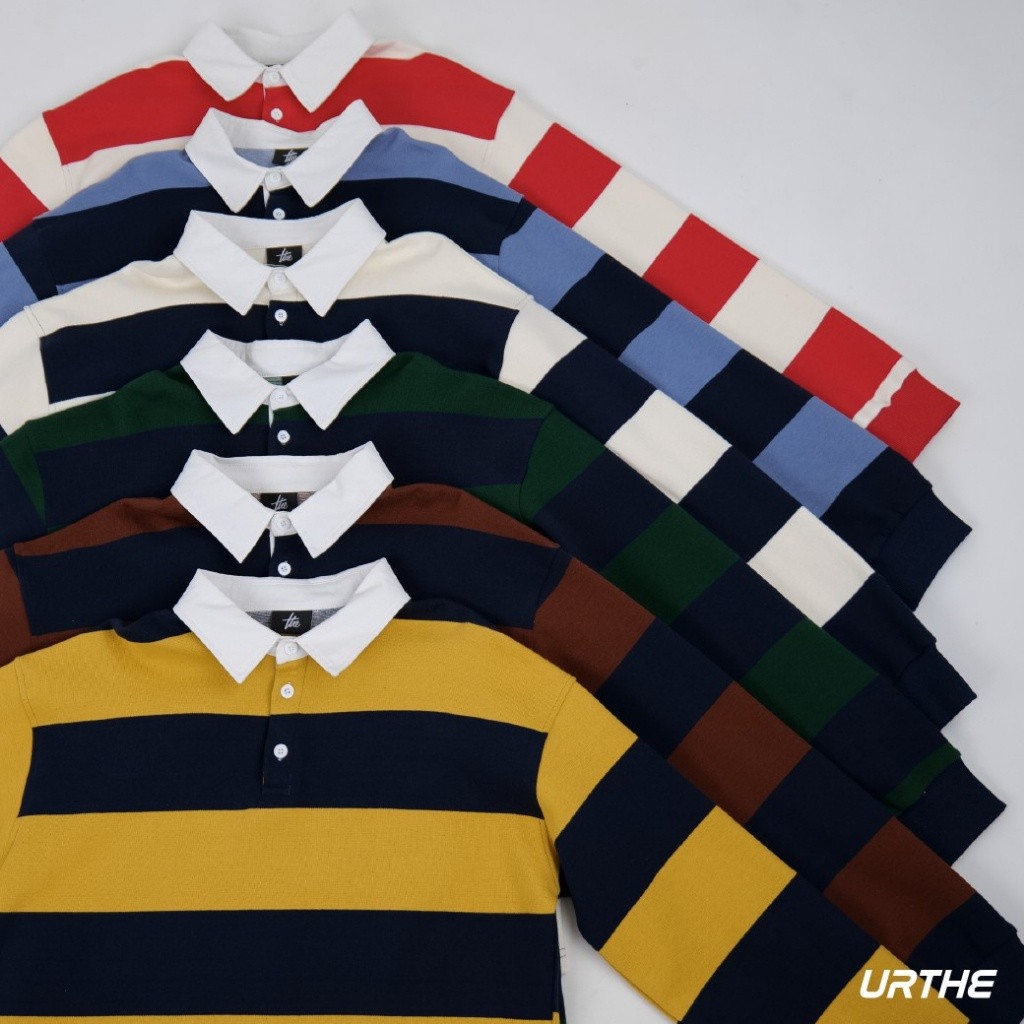 URTHE - เสื้อโปโล แขนยาว ลายทาง รุ่น POLO CLUB