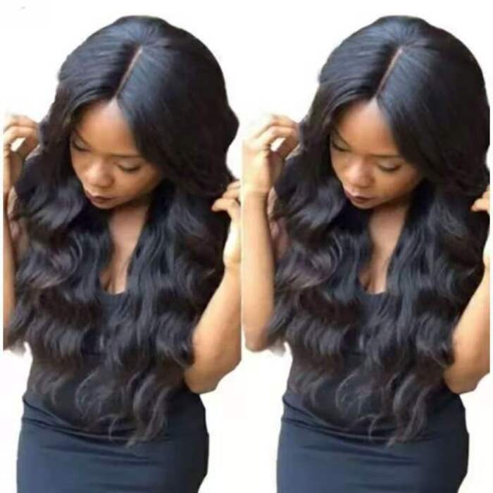 Black natural curvature synthetic front lace wig wig, hand hook black wig, synthetic headband