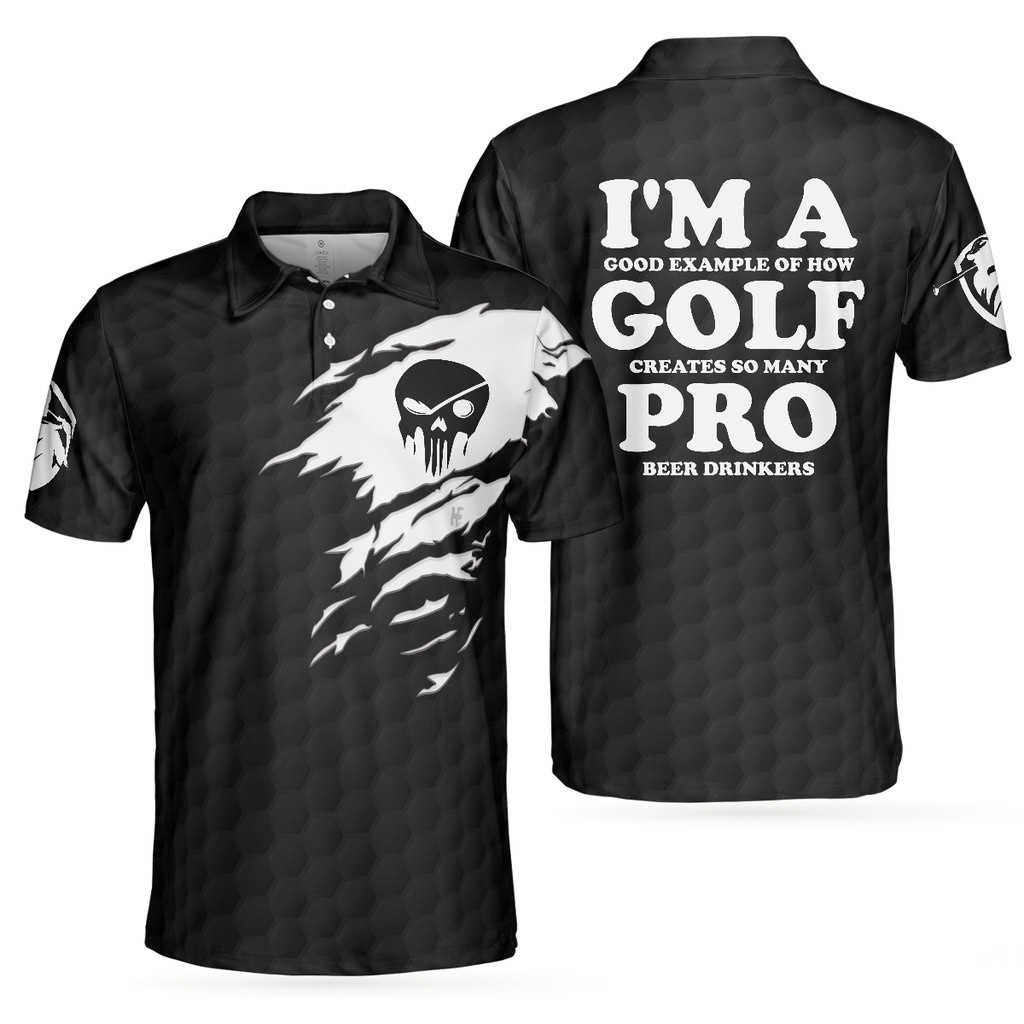 Im A Golf Pro เสื้อโปโลกอล์ฟ, เสื้อกอล์ฟหัวกะโหลกสีดําและสีขาวสําหรับผู้ชาย, เสื้อพูดกอล์ฟขั้นพื้นฐาน