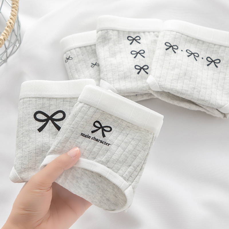 ใหม่ต้านเชื้อแบคทีเรียเป้าชุดชั้นในสตรีผ้าฝ้ายแท้ผู้หญิงที่เรียบง่ายโบว์กางเกงกลางเอวกระเป๋าสะโพกกางเกง
