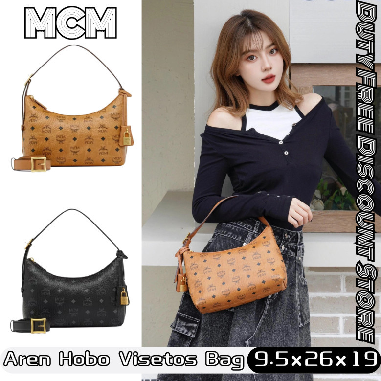 ,,MCM Aren Hobo Visetos Half Moon Bag เอ็มซีเอ็มกระเป๋าใต้วงแขน/กระเป๋าสะพาย urif