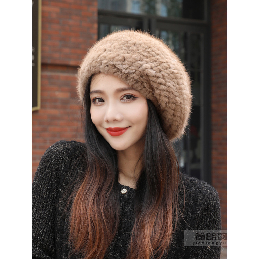 YJ ICYMI Real Mink Fur Berets Elegant Women's Winter Caps New Design Fashion Fur Hats Knitted Warm