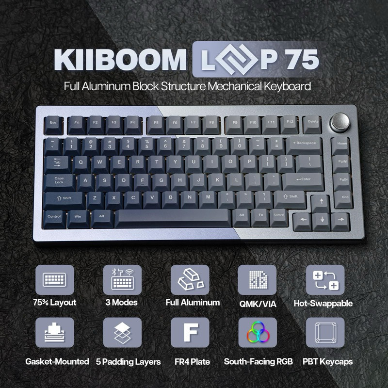 คีย์บอร์ดอะลูมิเนียม Kiiboom LOOP75 ไร้สาย บลูทูธ ขนาด75% QMK/VIA