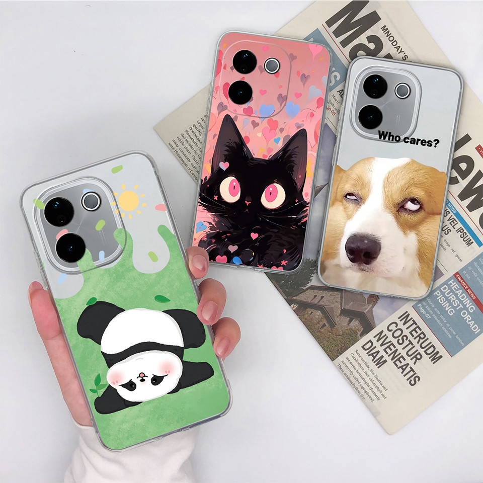 สําหรับVivo iQOO Z9S Z9S ProตลกสุนัขแมวPanda Clearกันกระแทกลื่นทนทานสําหรับVivo iQOO Z9S Pro iqoo a9