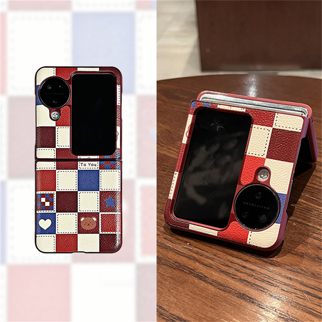 น่ารักสีฟ้าตาข่ายสีแดงหมีหัวใจรักเคสโทรศัพท์สําหรับ OPPO N3Flip N3 Flip N3Flip N2Flip N2 Flip N2Flip