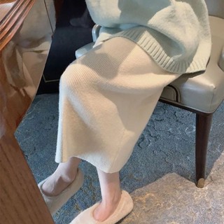 กระโปรงถักสไตล์เกาหลีความยาวปานกลางไม่กรีดกระโปรงสะโพกเอวสูง…