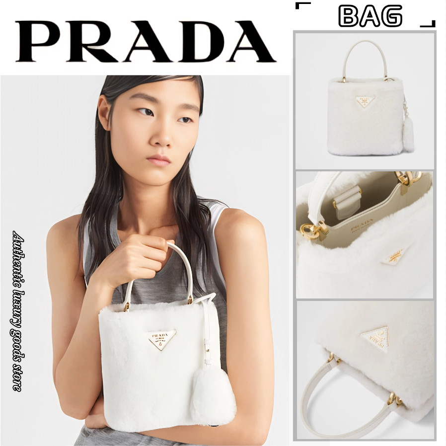 ♞,♘,♙Prada   ปราด้า Panier Saffiano Leather Mini Bag/กระเป๋าสุภาพสตรี/กระเป๋าสะพายข้าง/กระเป๋าสะพาย