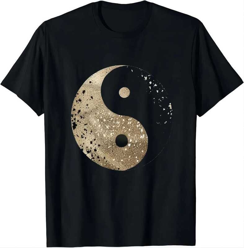 ▥ Yin Yang เสื้อยืดลายสัญลักษณ์ TAO Taijitu โยคะสันติภาพรักจีน Yin-Yang Tai Chi ท็อปส์ซูเสื้อผ้