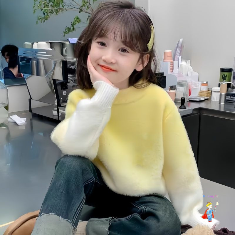 [ขายร้อน] เสื้อกันหนาวเด็กผู้หญิงฤดูใบไม้ร่วงฤดูหนาวสไตล์ใหม่เด็กไล่โทนสีเสื้อถักสี