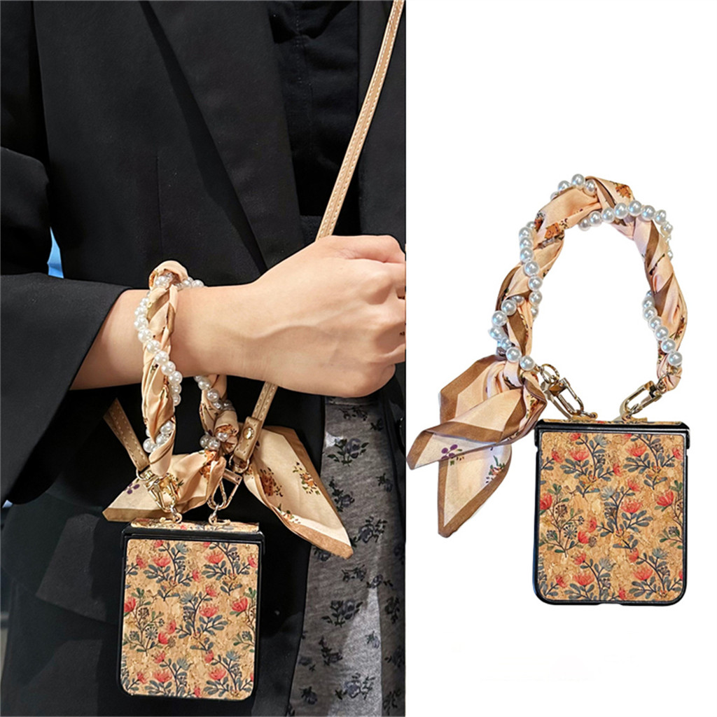 หรูหรา Retro ดอกไม้ผ้าพันคอมุกแบบพกพาเคสโทรศัพท์สําหรับ OPPO N3Flip N3 Flip N3Flip N2Flip N2 Flip N2