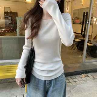 81174 เสื้อไหมพรมแขนยาวจีบเข้ารูปคอกลม