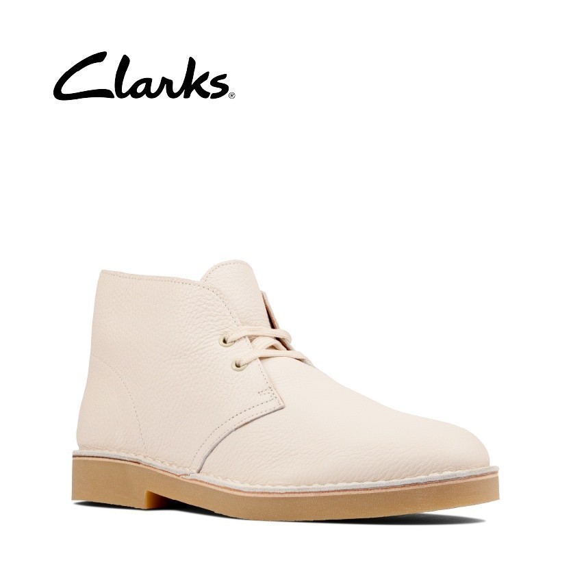 In stock CLARKS Mens Casual Desert Boot 2 หนังสีขาว