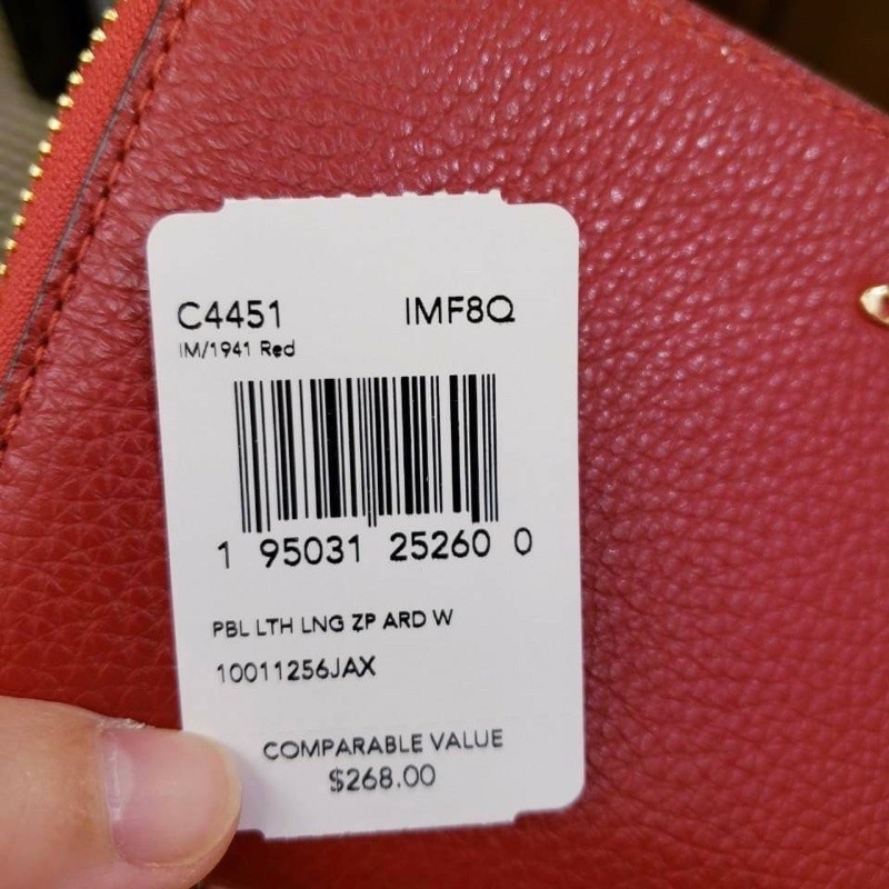 (สด-ผ่อน) กระเป๋าสตางค์ซิปรอบ มีสายคล้อง สีแดง Red COACH C4451 LONG ZIP AROUND WALLET