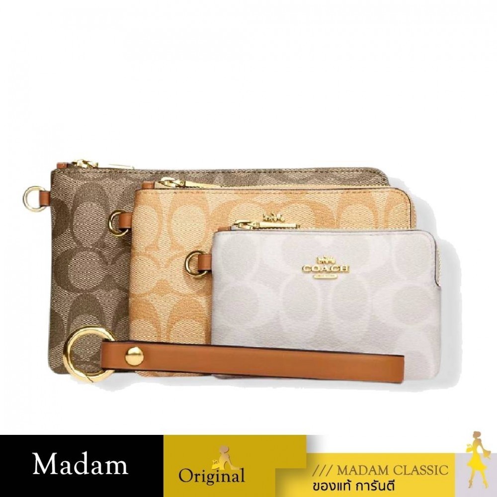 ของแท้ % กระเป๋าสตางค์ COACH CJ721 CORNER ZIP TRIO IN SIGNATURE CANVAS (IME7V)