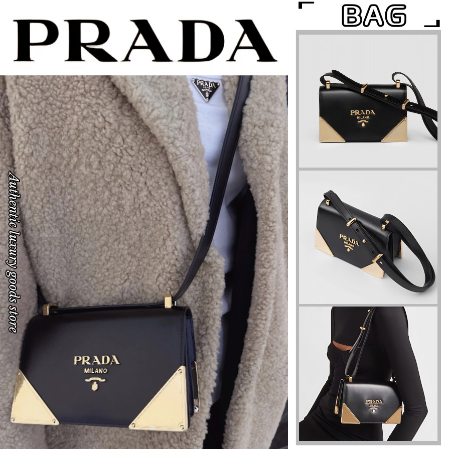 ♞Prada   ปราด้า  กระเป๋าสะพายข้างหนัง/แบบใหม่ล่าสุด/ตัวแทนรับซื้อของแท้/กระเป๋าสะพายข้างผู้หญิง XA