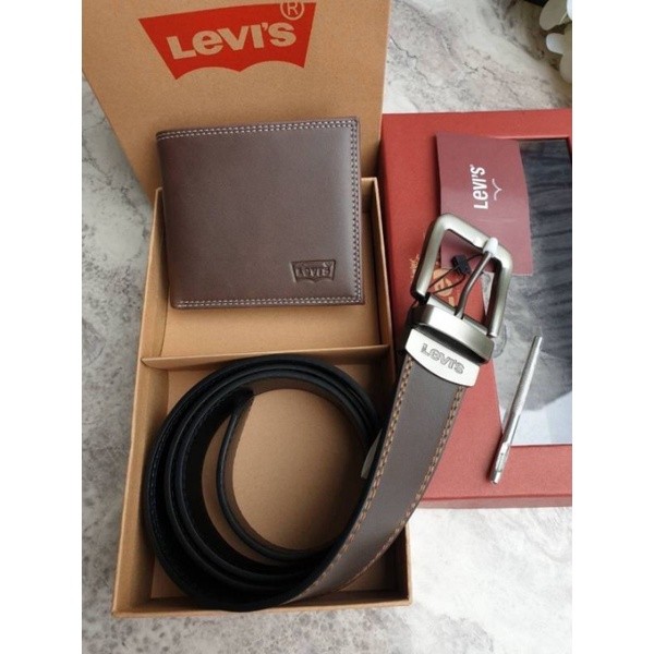 รุ่นขายดีซื้อ1ได้ถึง2ใบ! ลีวายเข็มขัดกระเป๋าสตางค์ หนังวัวแท้ LEVIS REAL LEATHER BELT & WALLET VALU