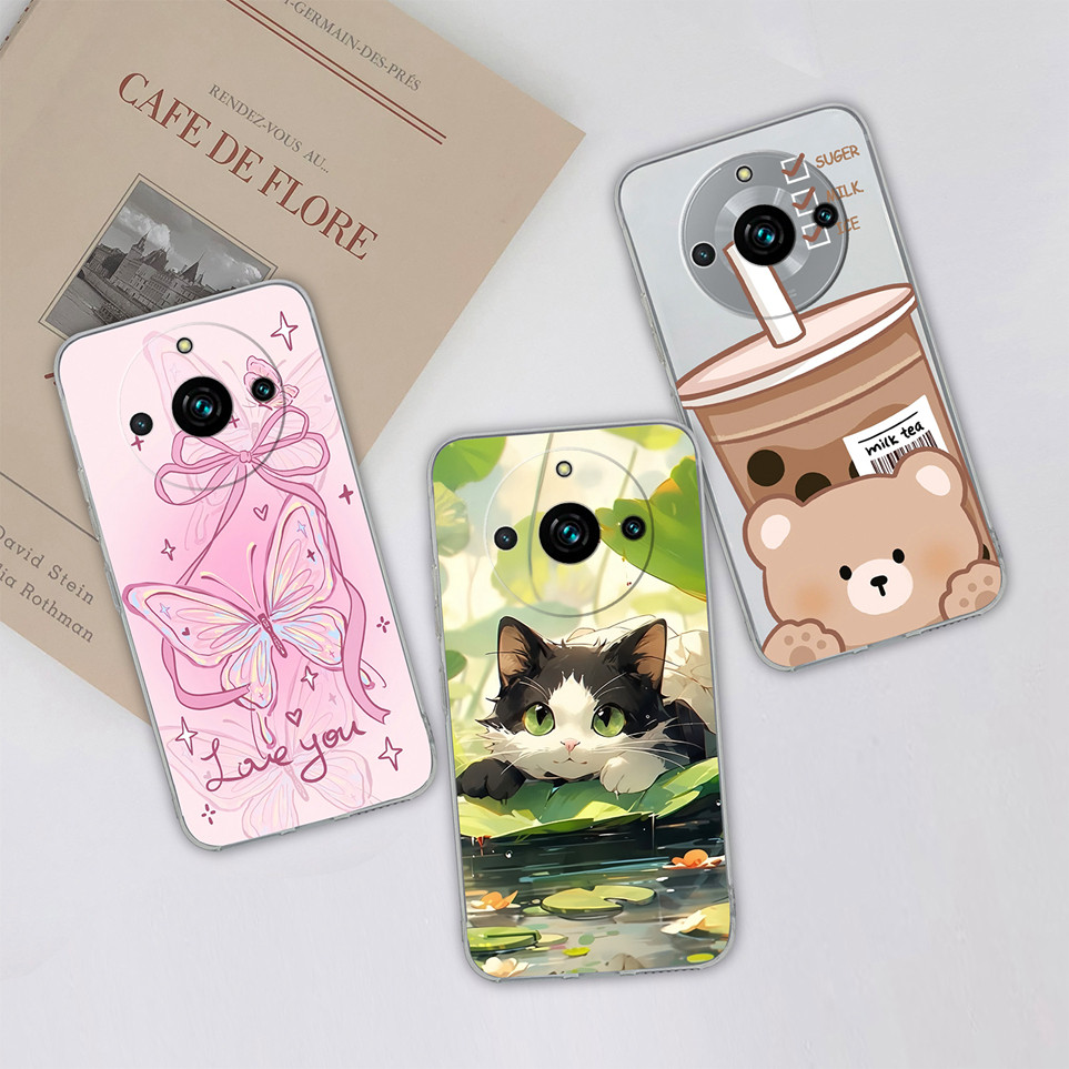 เคสโทรศัพท์สําหรับoppo Realme 11Pro 11Pro + สีชมพูโบว์ผีเสื้อซิลิโคนนุ่มTPUปกหลังสําหรับRealme11ProกรณีOPPO 11ProPlusปลอกKa