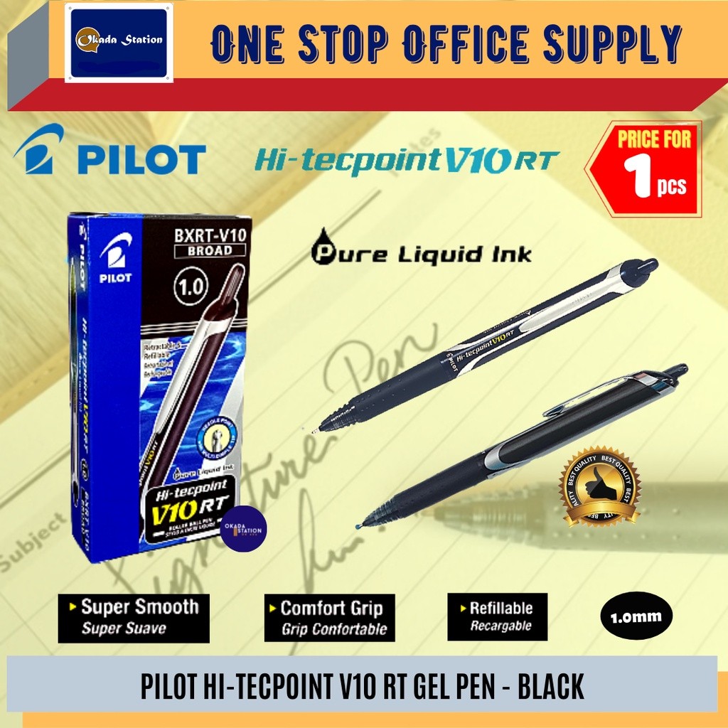 ในสต็อก Pilot HI-Techpoint V10 (RT) Roller Ball Pen (สีดํา) / Pilot / Pilot HI Techpoint / Signature