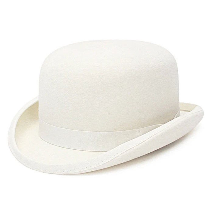 Wool GEMVIE 100% Felt White Bowler Hat For Men/Women Satin ed Fashion Party Formal Fedora Costume C